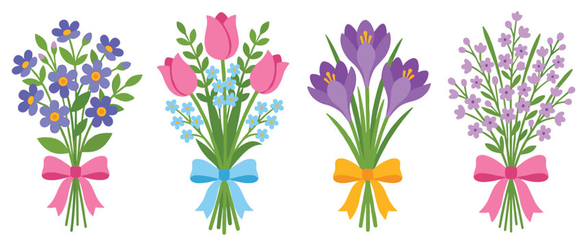 Colorful spring flower bouquets, festive floral arrangements, celebration decor