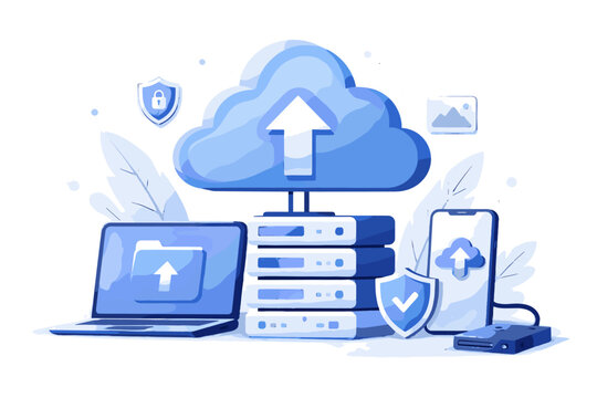 Service cartoon style icon vector digital vector illustration cloud kawaii storage generation simple backup