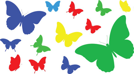 Naklejka premium A colorful set of isolated butterfly illustrations featuring a collection of vibrant wings and insect silhouettes in a seamless spring nature pattern for elegant summer wallpaper design