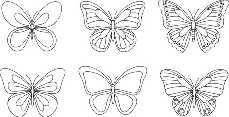 Obraz premium A colorful collection of vector butterfly silhouettes and nature illustrations isolated on white for spring pattern design and summer tattoo art