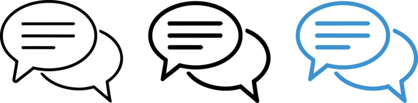 Three speech bubbles with lines two black and one blue outline