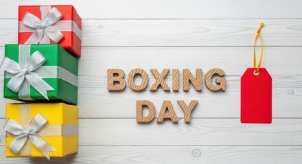A festive arrangement of gifts and a price tag on boxing day