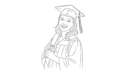 Happy female graduate in cap and gown holding diploma.