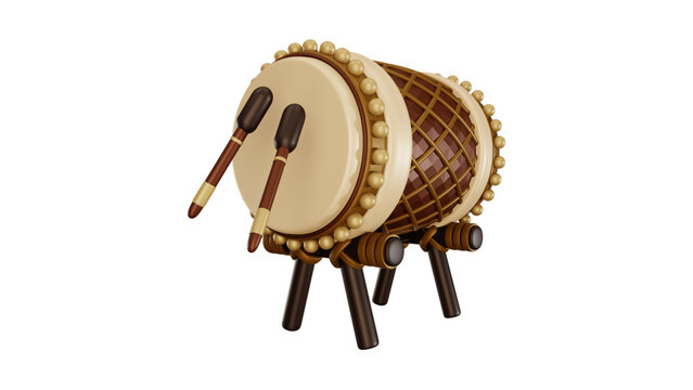 Ornate bedug drum with sticks for eid al-fitr and ramadan kareem greeting design