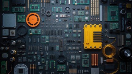 Fototapeta premium Electronic components and circuit boards with various parts