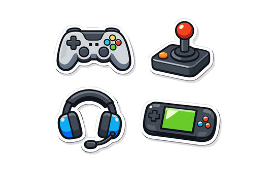 Stickers controller generation gaming vector headset joystick lifestyle simple icon console image