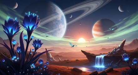 Fantasy planet landscape illustration