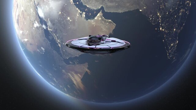 地球とUFO　3DCGレンダリング