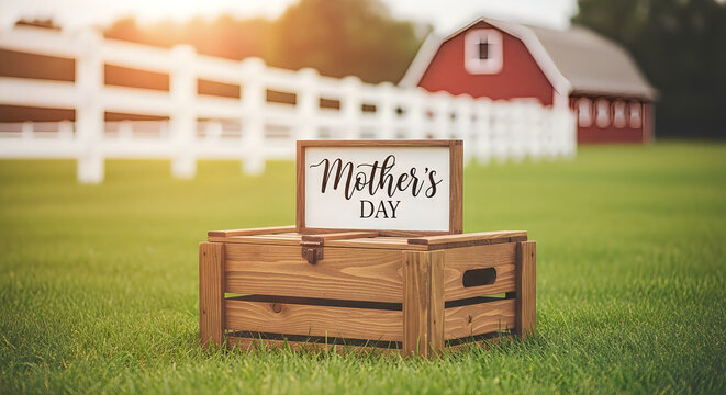Rustic mother's day sign in front of red barn