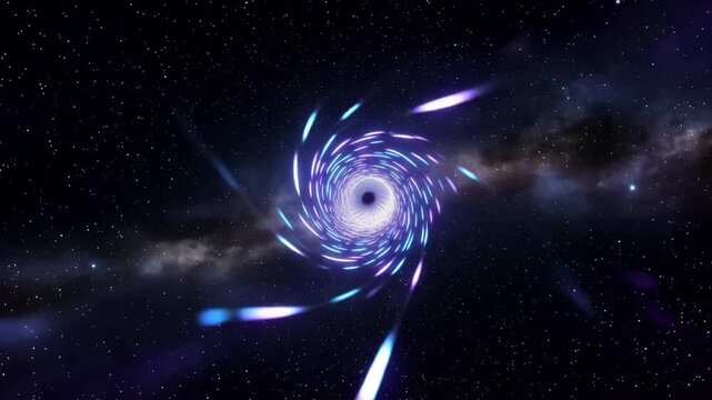 A swirling purple and blue wormhole in space with streaks of light radiating from it, set against a starry galaxy background, often used for sci-fi or futuristic themes
