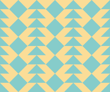 Seamless 1980s Retro Geometric Pattern with Teal and Pale Yellow Interlocking Triangles