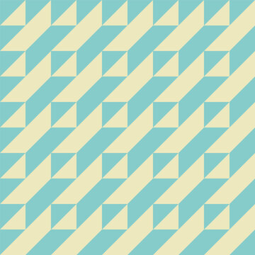Seamless 1980s Retro Pastel Geometric Pattern with Teal and Pale Yellow Triangles