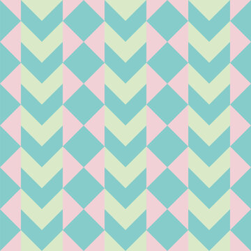 Seamless 1980s Retro Pastel Geometric Chevron Pattern in Pink, Mint, and Aqua