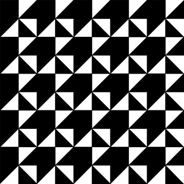 Seamless Black and White Geometric Pattern with Interlocking Triangles and Op-Art Aesthetic