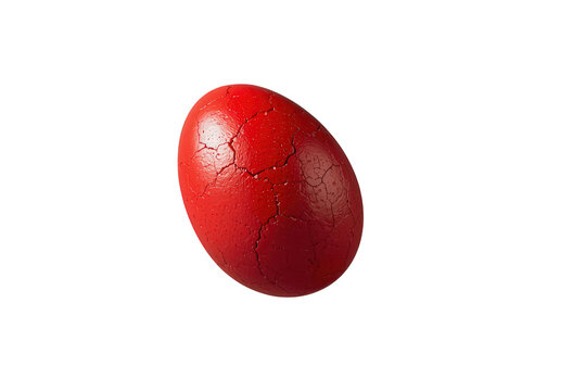 Cracked red egg shell on a transparent background. Symbolizing fragility, stress, difficulty, or an easter celebration