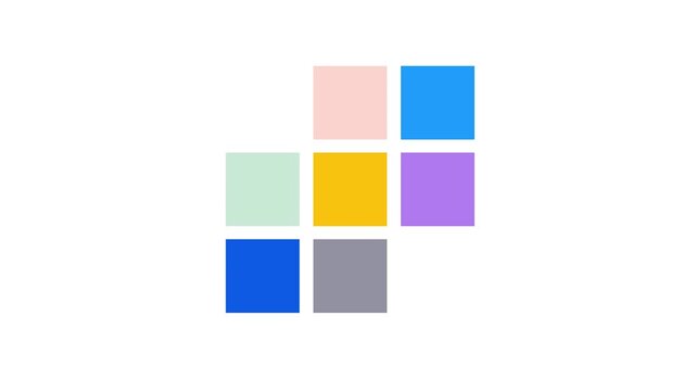 Three colored squares in a triangular formation on a white background