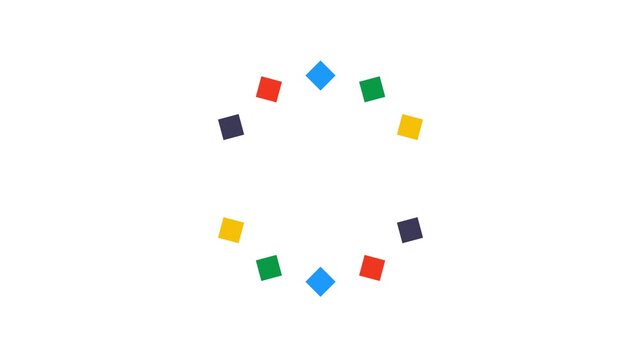 Colorful geometric shapes in a circular pattern on white background