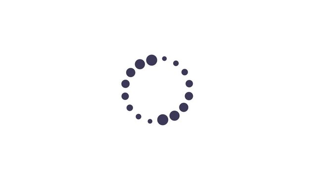 A circular pattern of navy blue dots on a white background