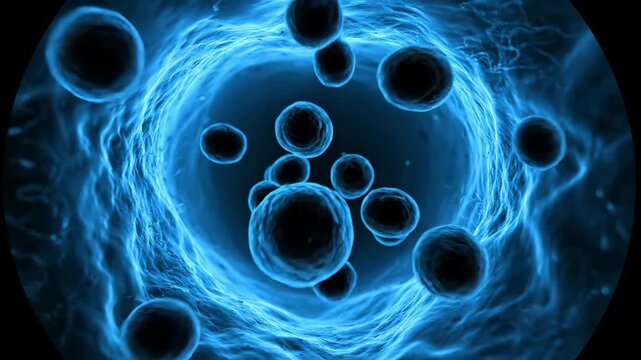 Blue Particle Motion in Abstract Visualization for Science Blogs, Educational Websites, Medical Illustrations, and Technological Awareness Video