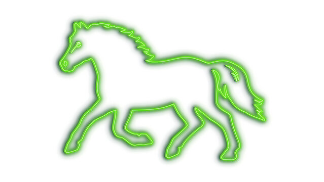 Green neon horse outline in motion on transparent background illustration