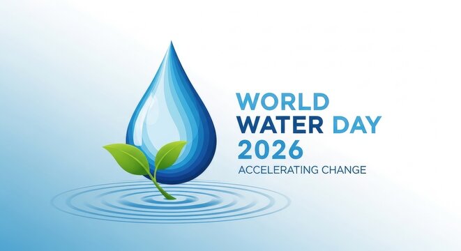 World water day 2026 accelerating change theme with water drop and green sprout