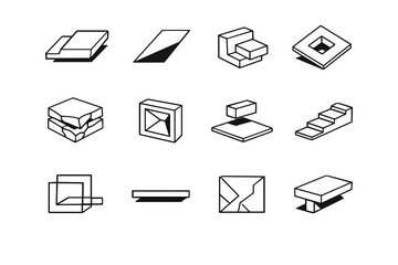 Obraz premium Cut vector generation icon tile block simple image prism notch minimal square