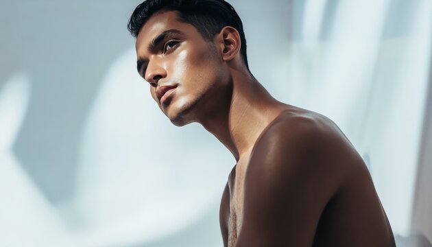 Portrait of a Muscular Man with Intense Gaze.