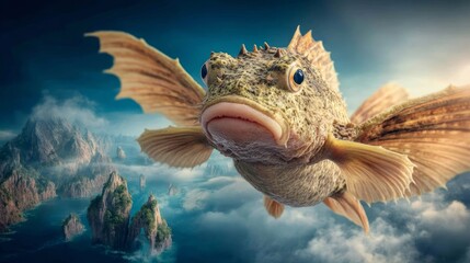 Fototapeta premium Fantasy Creature of a Small Fish with Dragon-like Features