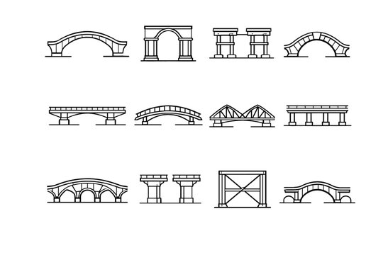 Icon generation uniform beams arc balanced ribs piers span image bridge vector