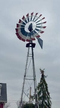 Windmill style weather vane rotating and changing direction in the breeze