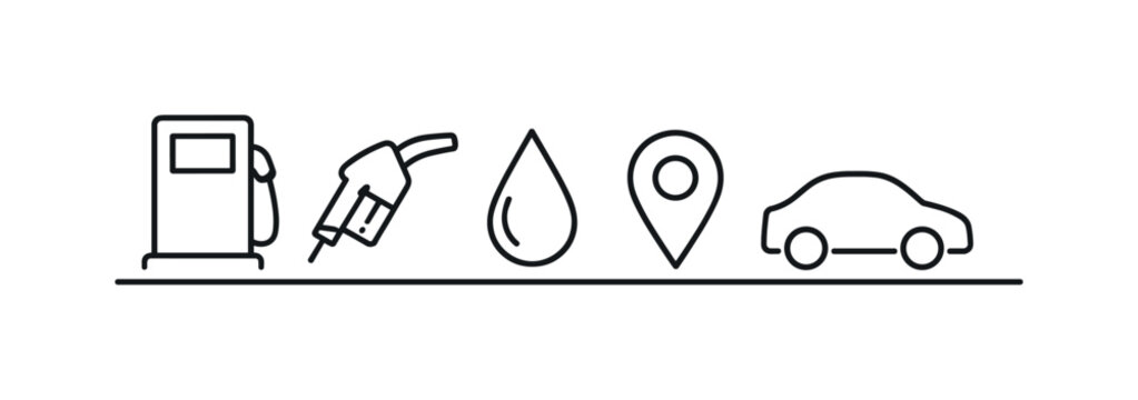 Road travel infrastructure and energy supply services enabling long distance transportation and everyday driving convenience, a gas station fuel pump, a gasoline nozzle, a fuel