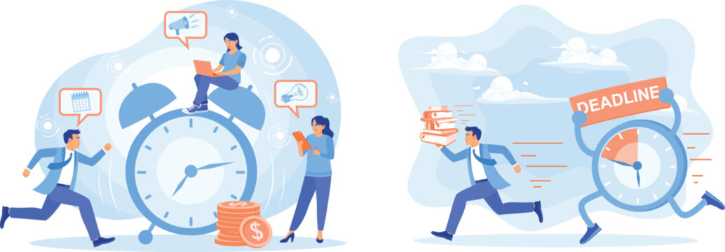 People running from a giant clock and a deadline