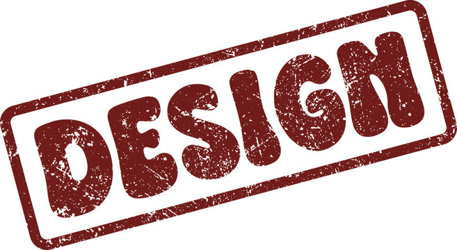 Bold red distressed rubber stamp impression for product planning and visual styling