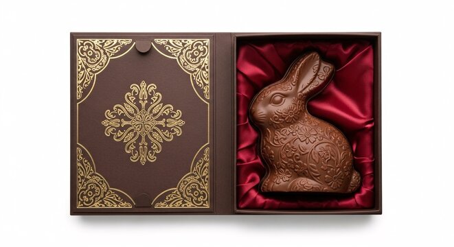 Chocolate bunny nestled in a decorative box