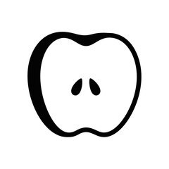 Obraz premium Simple black silhouette of an apple slice with visible seeds, representing healthy food and organic produce