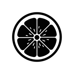 Obraz premium A bold black and white illustration of a citrus fruit slice, showcasing its segmented interior in a striking graphic design, perfect for health or food-related projects