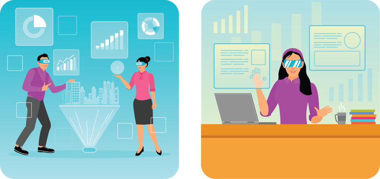 People interacting with virtual reality technology