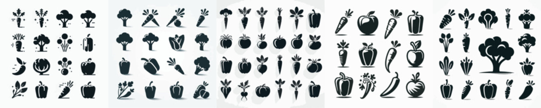 Vegetables Silhouette Icons Vector Illustration Collection