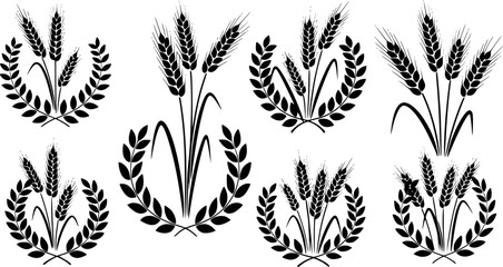 Fototapeta premium Black wheat stalks and laurel wreaths grain ears 