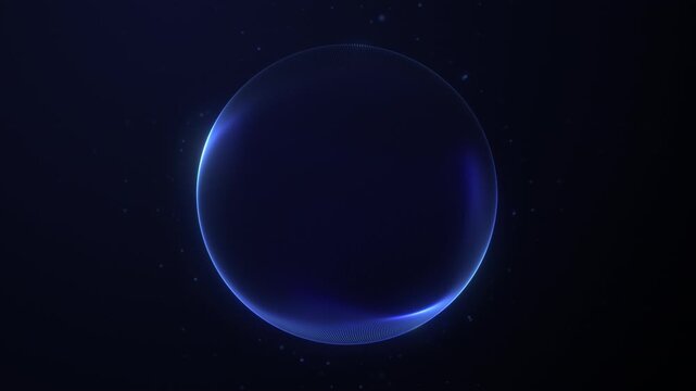 Deep Blue Liquid Energy Sphere with Soft Glowing Rim, Subtle Plasma Vibration, Floating Light Particles and Smooth Elastic Surface Motion in Dark Space Seamless 4K 60fps Loop
