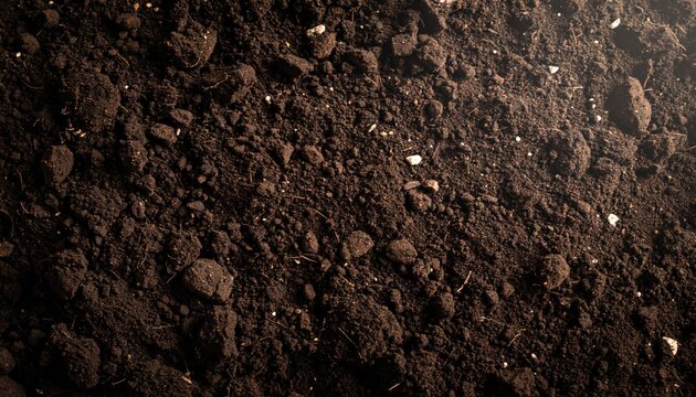Close-up view of rich, dark topsoil creates a textured background image