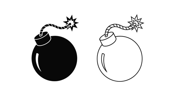 Two bomb icons one filled and one outlined with lit fuses