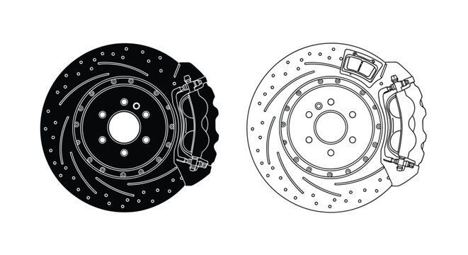 Detailed illustration of automotive disc brakes showing shaded and unshaded views