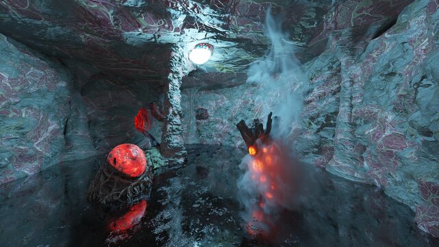 奇妙な植物が生えている洞窟　3DCGレンダリング