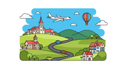 Colorful cartoon airplane in flight. © Parade