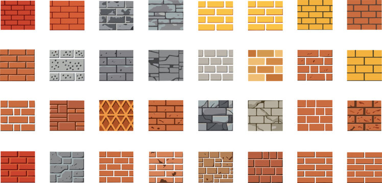 Collection of various brick wall textures and patterns for design
