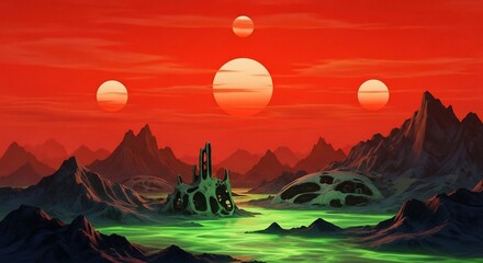 Alien landscape red suns
