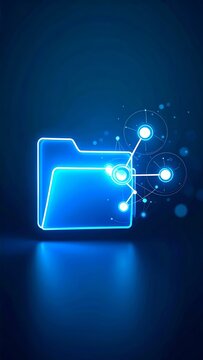 Glowing data folder with interconnected nodes, luminous tech concept