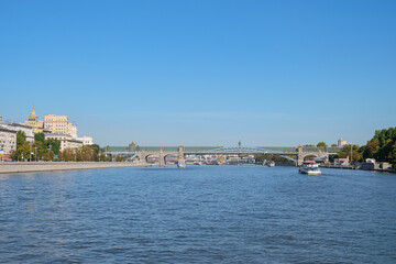 Fototapeta premium The Moscow River scape. Andreevsky bridge. Frunzenskaya and Pushkinskaya embankments.