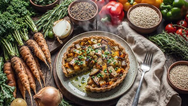 Farm to Table Overhead Composition with Natural Light and Earthy Cinematic Food Styling